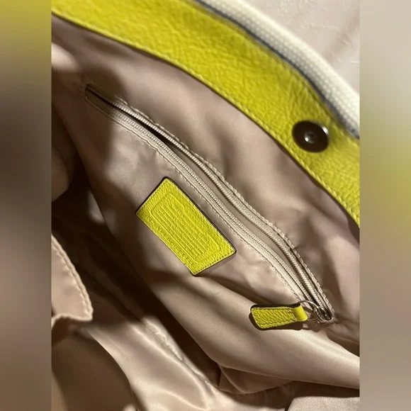 Coach canvas and lime green/yellow leather shoulder purse - Picture 14 of 15